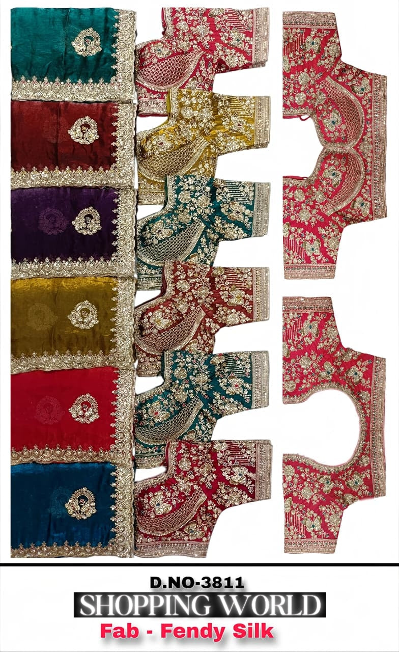 Maroon Purple Pink Green Blue Mustard Fendy Silk Saree