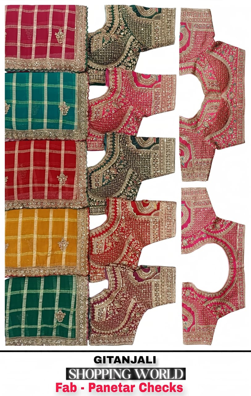 Blue Green Yellow Red Panetar Checks Saree