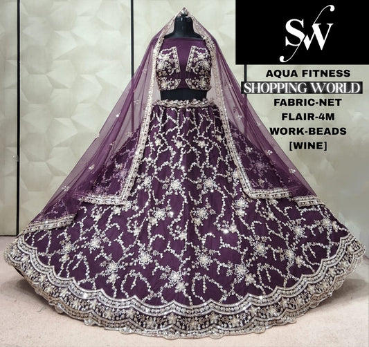 Rust Orange Designer Net Lehenga