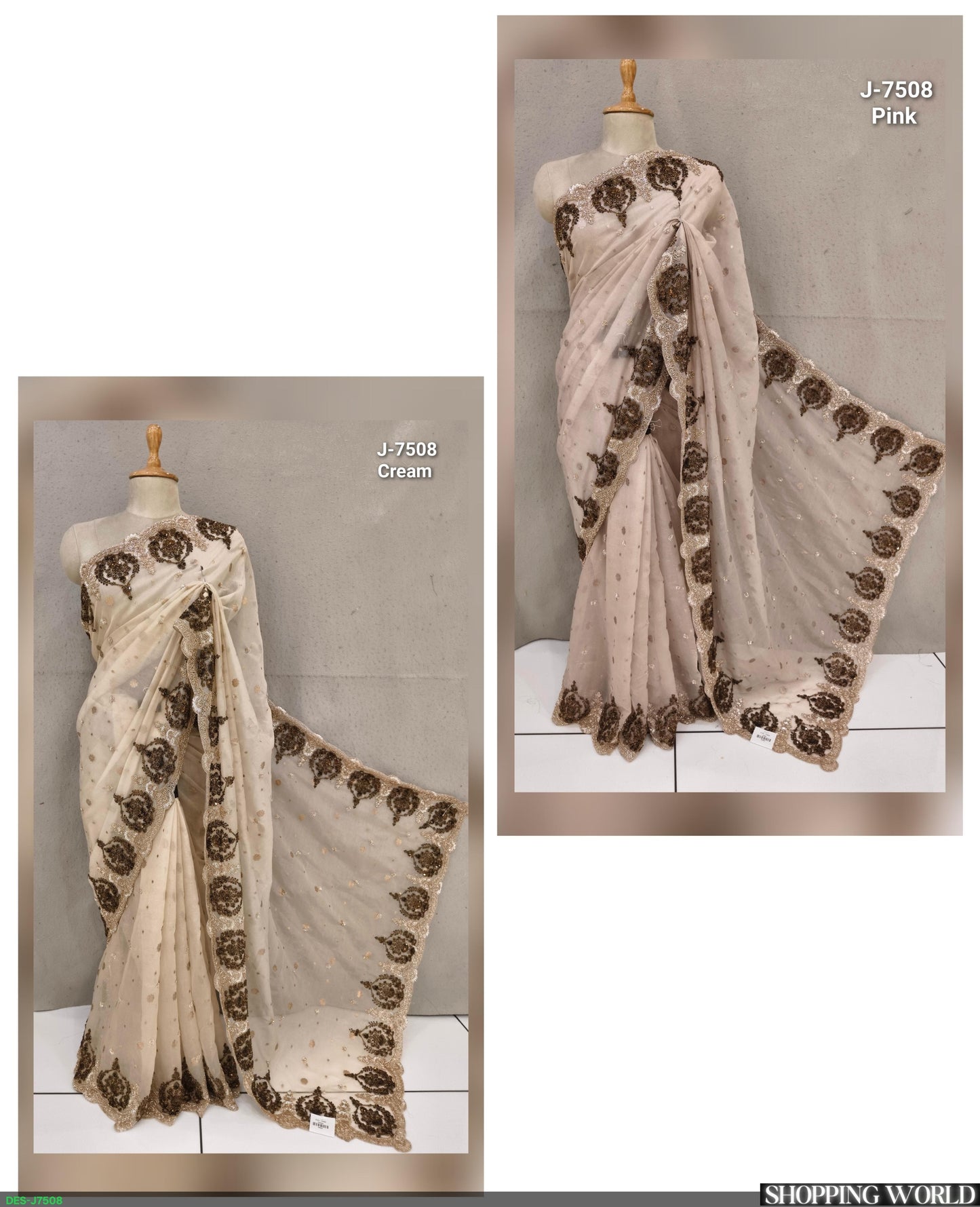 Pink Cream White Designer Saree