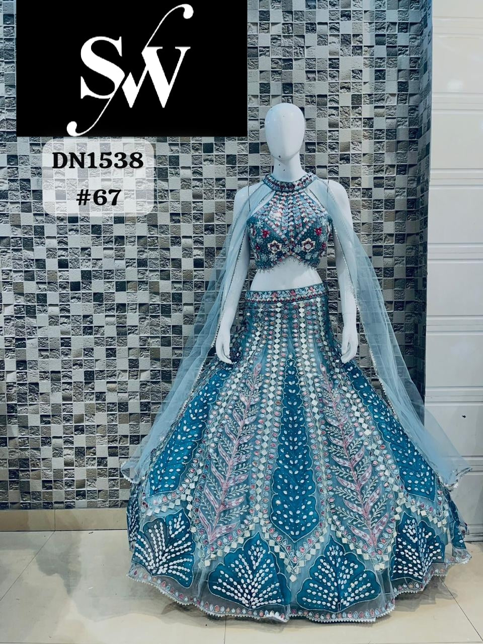 Blue Designer Pdp Crop Top Lehenga