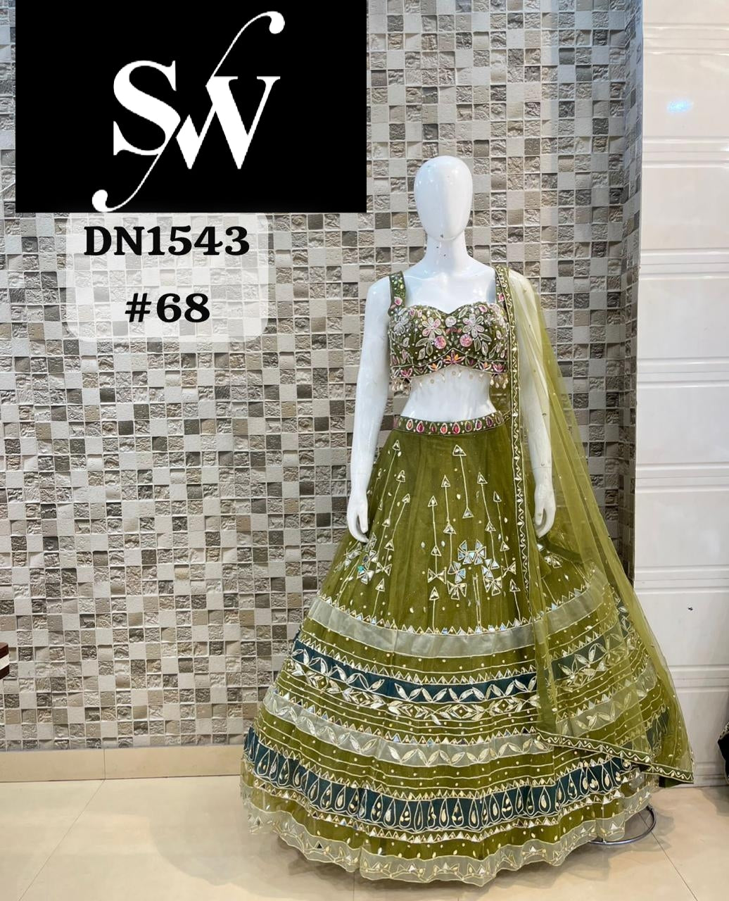 Green Designer Pdp Crop Top Lehenga