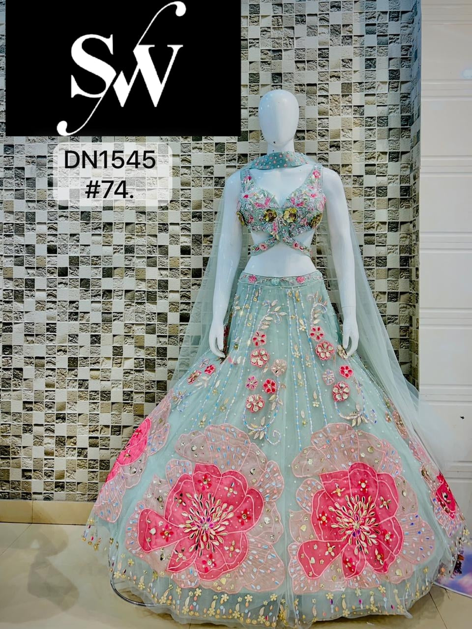 Blue Green Pdp Crop Top Lehenga