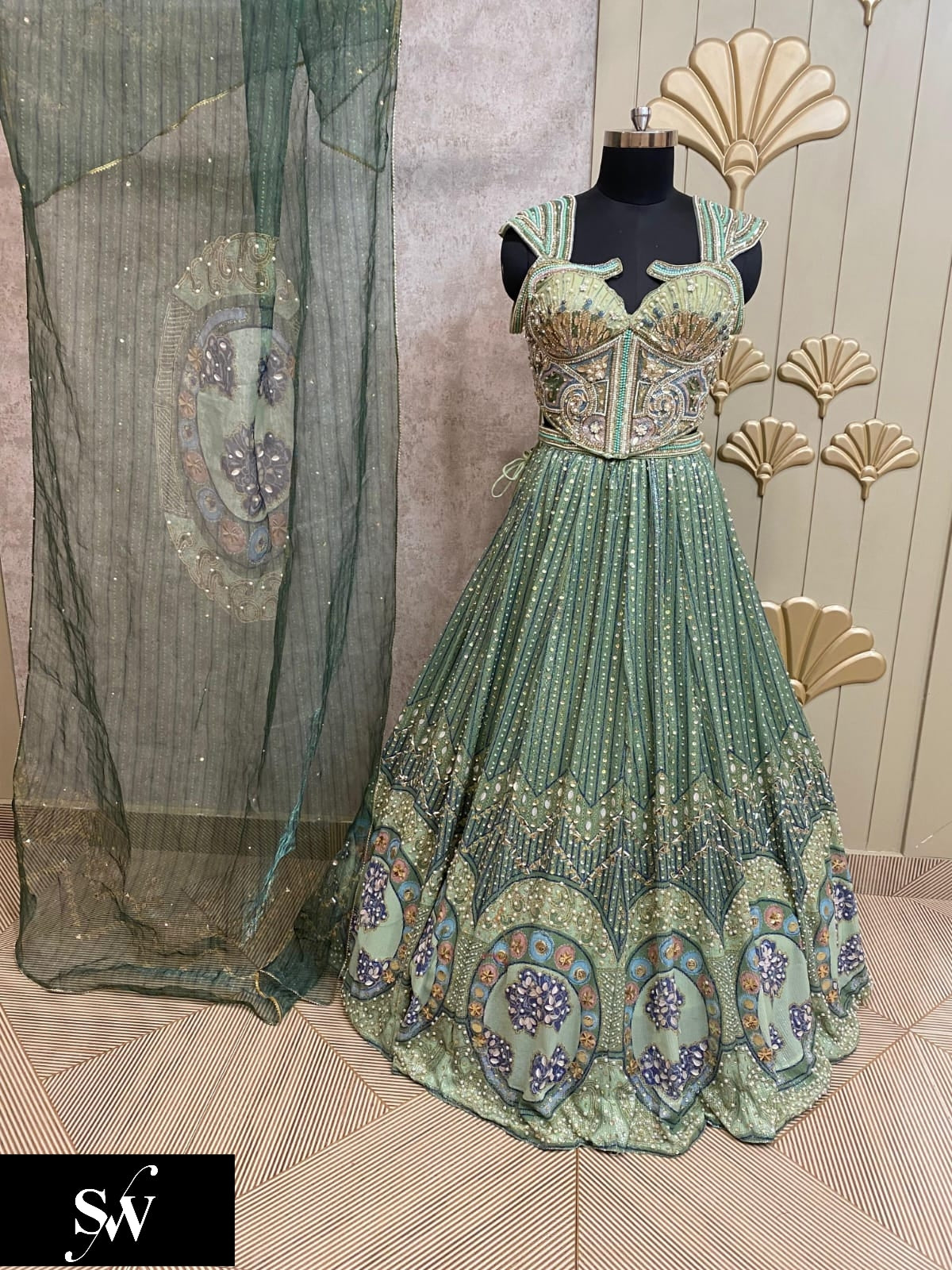 Green Pdp Crop Top Lehenga