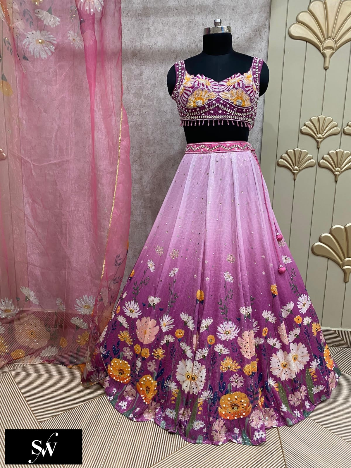 Lavender Pdp Crop Top Lehenga