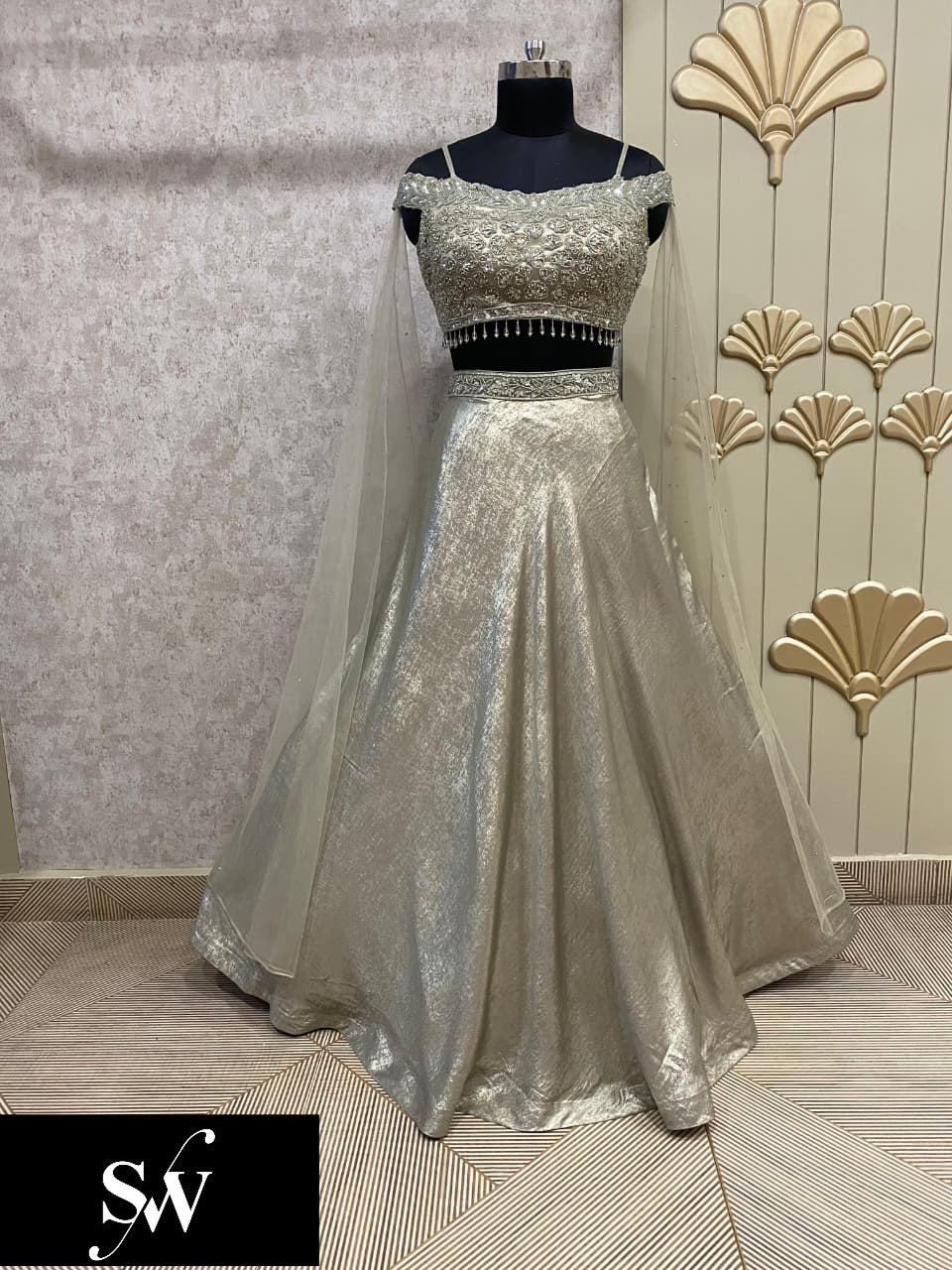 Silver Grey Crop Top Lehenga