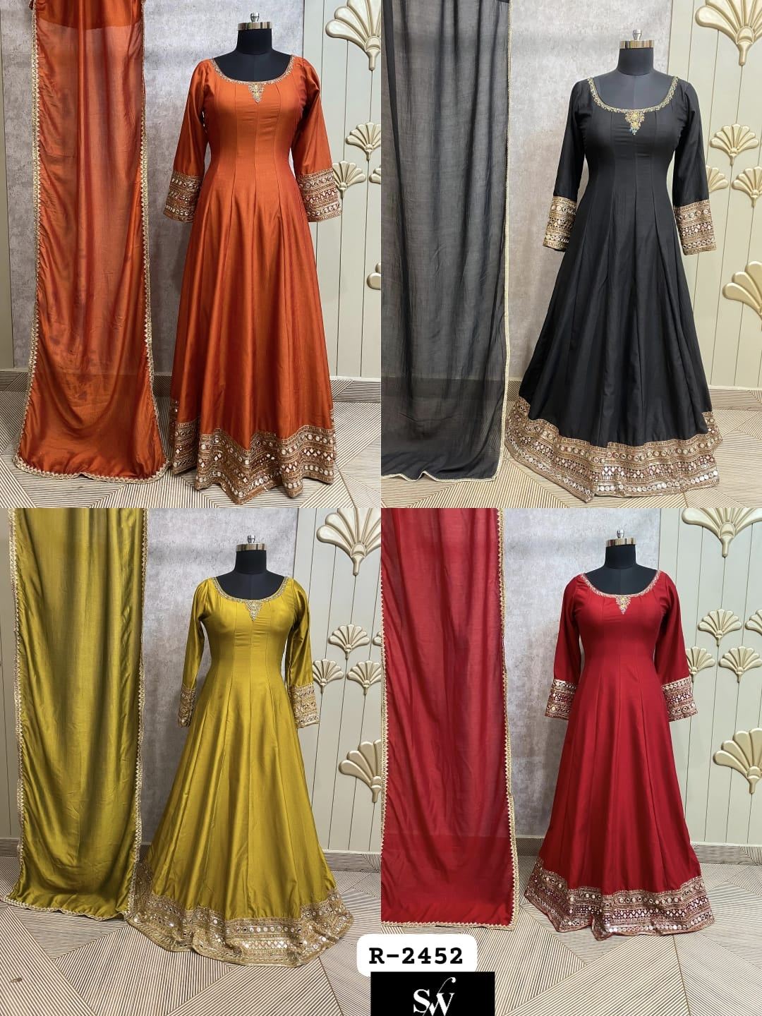 Rust orange Black Hot Pink Yellow Farshi Garara Muslim Special Long Peplum Dress Lehenga