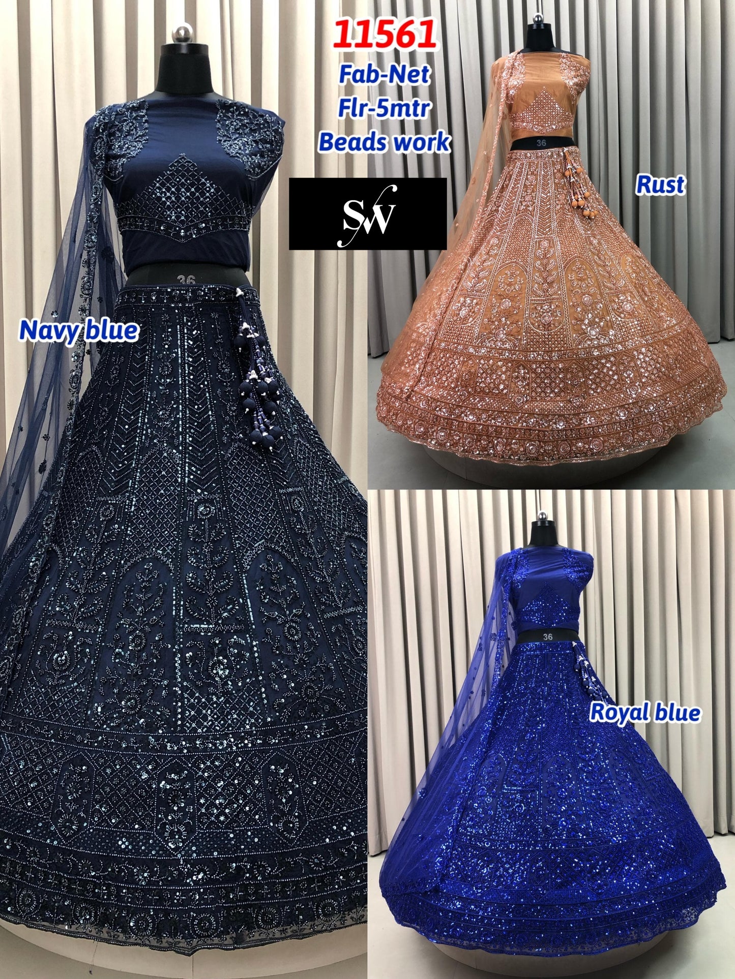 Navy Blue Rust Orange Royal Blue Lehenga