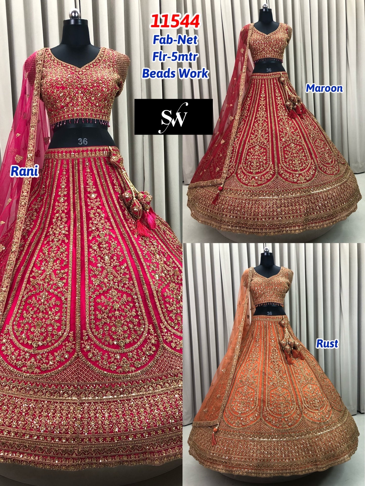 Rani Pink Maroon Rust Orange Net Lehenga