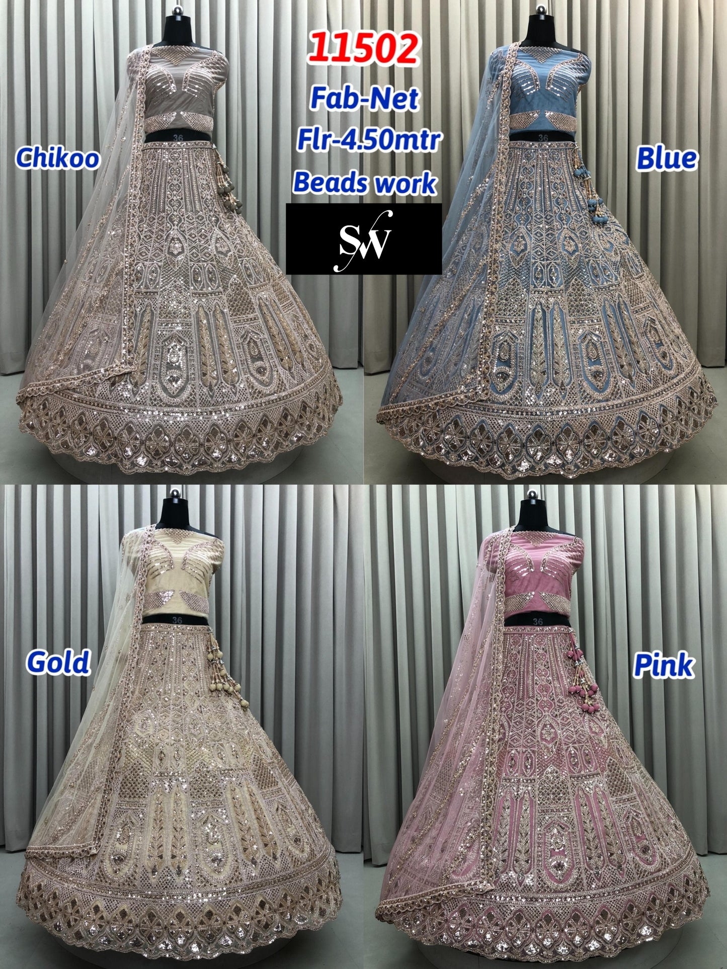 Pink Blue Golden Net Lehenga