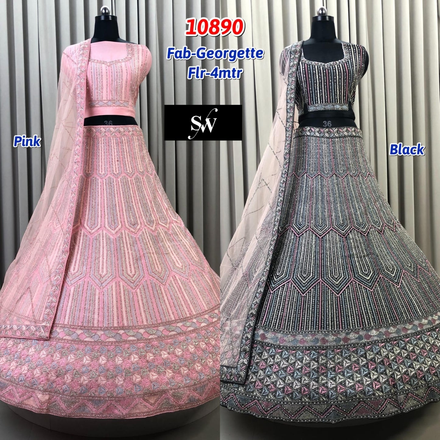 Pink Black Georgette Lehenga