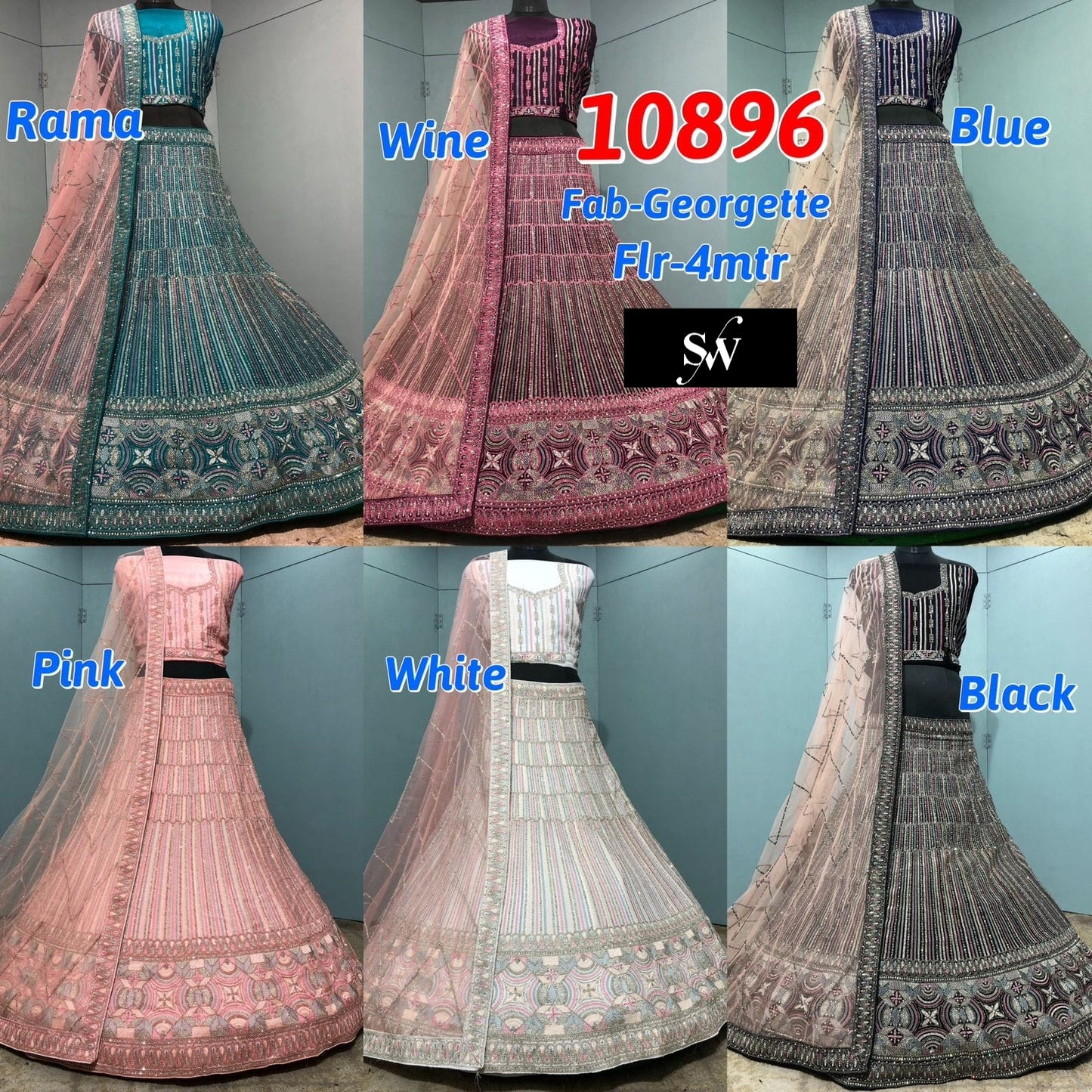 Rama Green Wine Blue Pink White Black GeorGette Lehenga