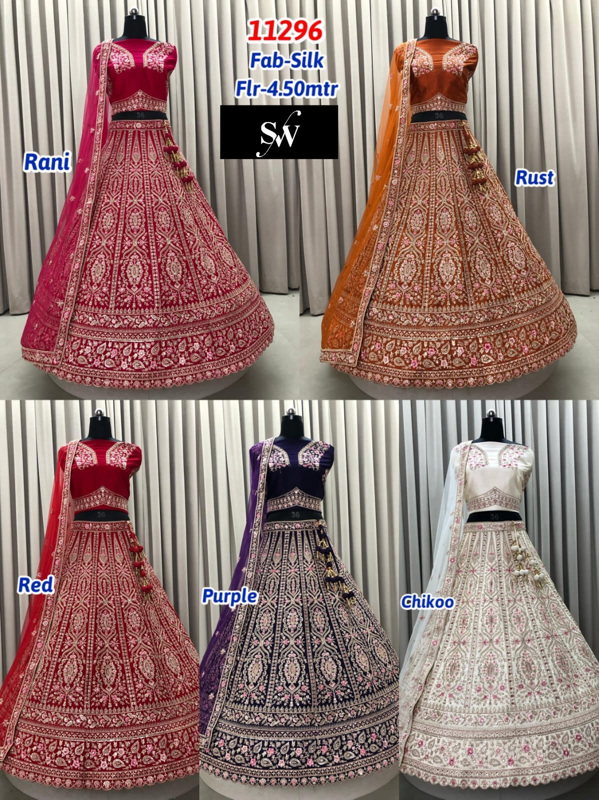 Rani Pink Rust Orange Red Purple Chiku Golden Silk Lehenga