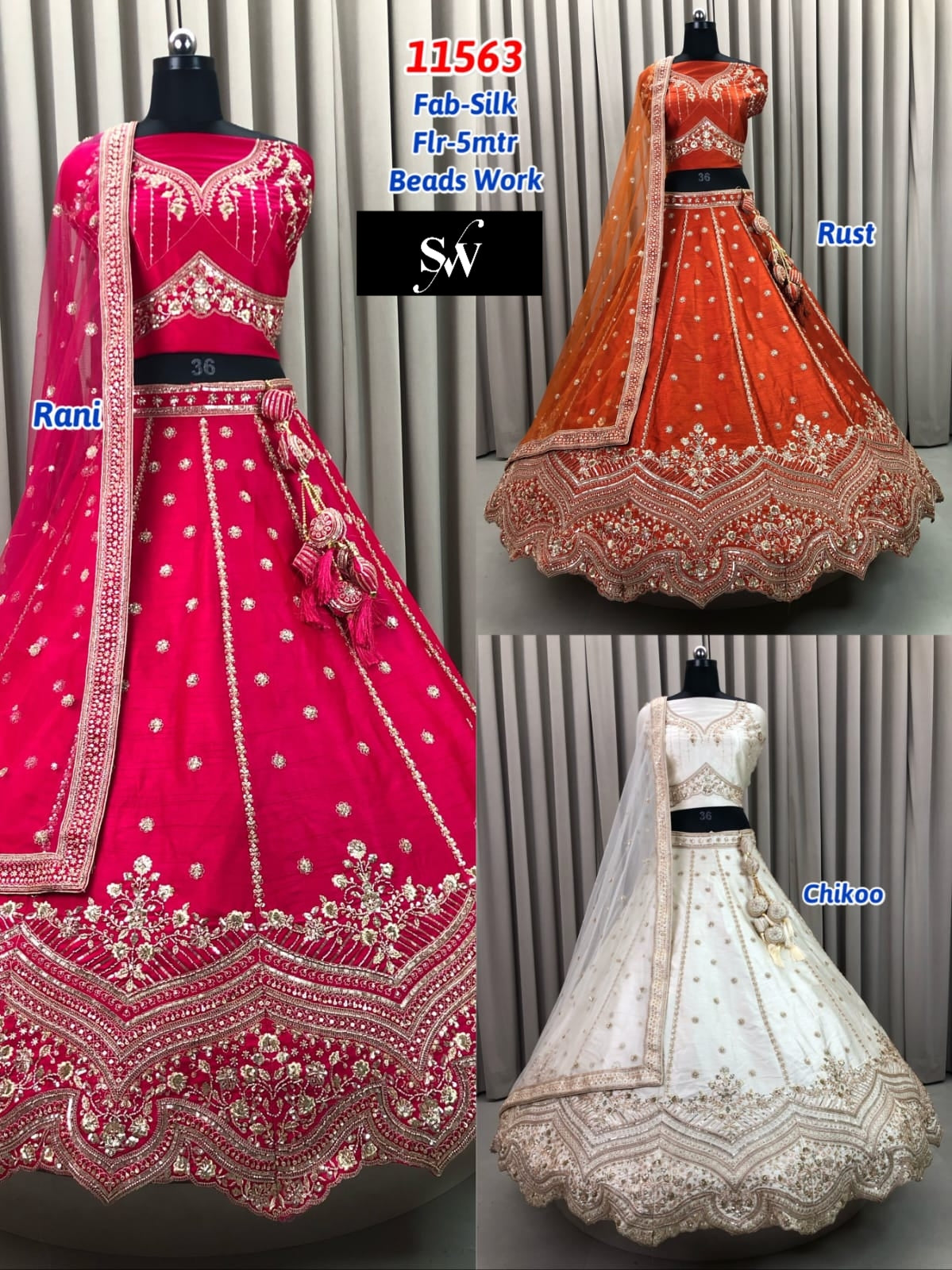 Rust Orange Chiku Golden Rani Pink Silk Bridal Lehenga