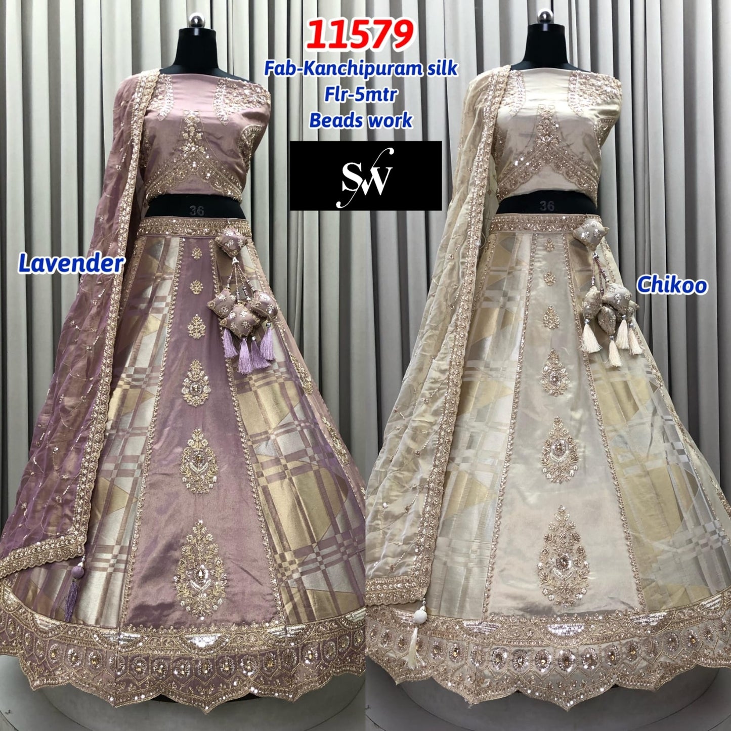 Lavender Golden Kanchipuram Silk Lehenga