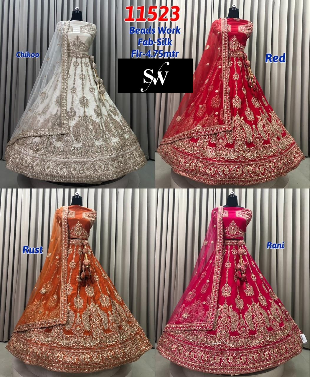 Chiku golden Red Rust Orange Rani Pink peacock Silk Lehenga