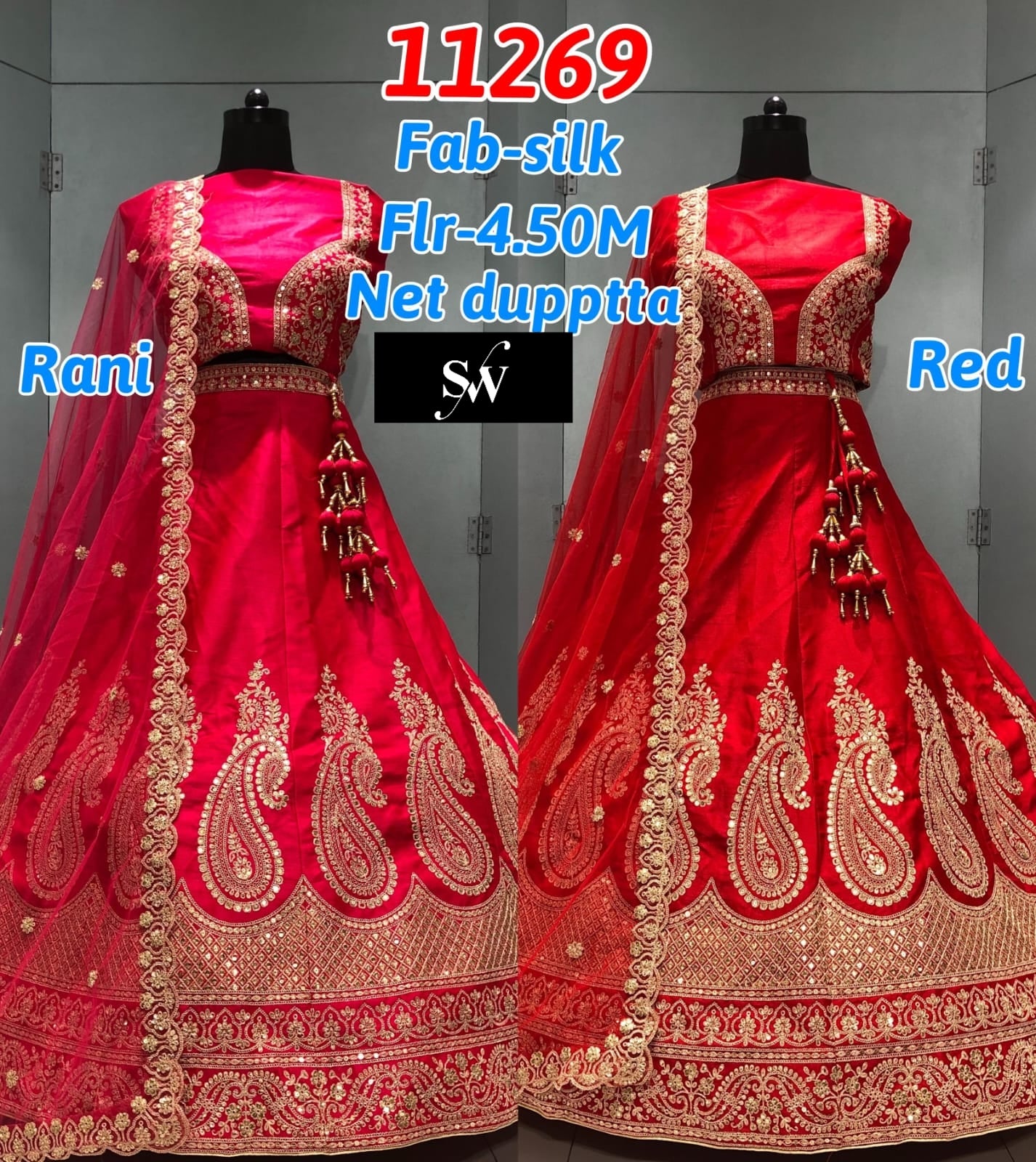 Rani Pink Red Silk Peacock Bridal Lehenga