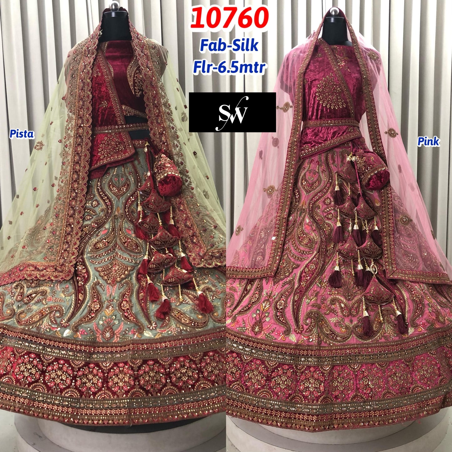 Pista Green Pink Silk Bridal Lehenga