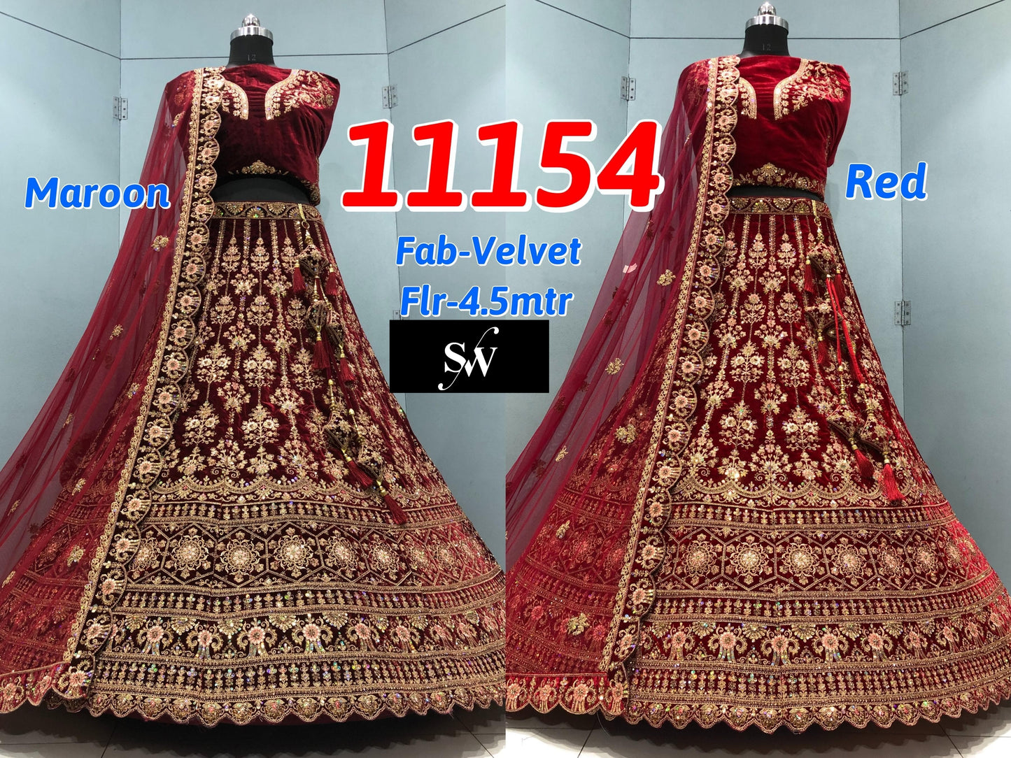 Red Maroon Velvet Bridal Lehenga