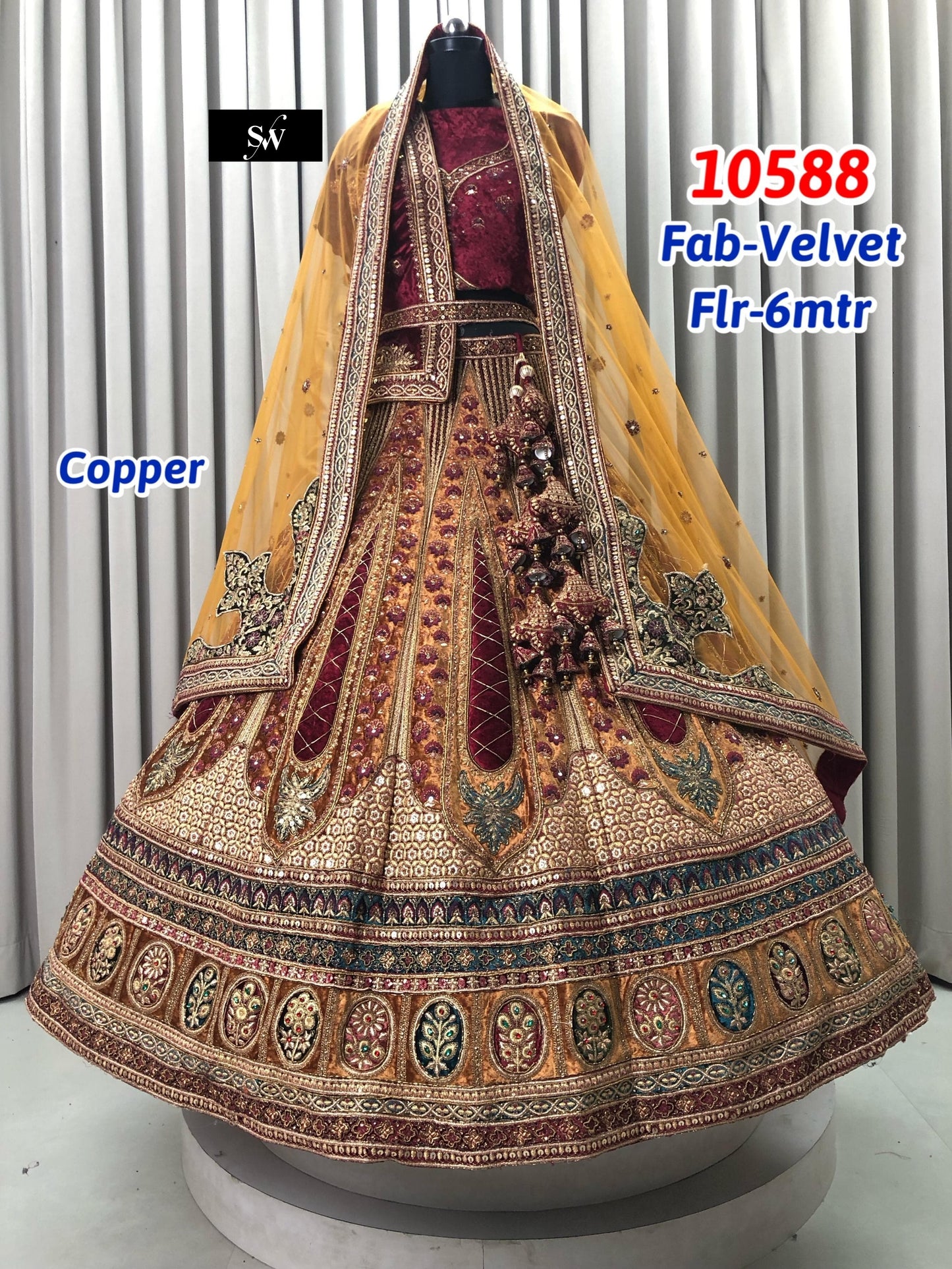 Golden Mustard Heavy Velvet Bridal Lehenga