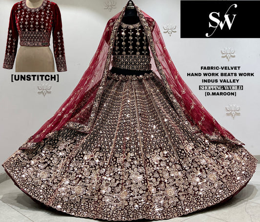 Light Maroon Velvet Bridal Lehenga