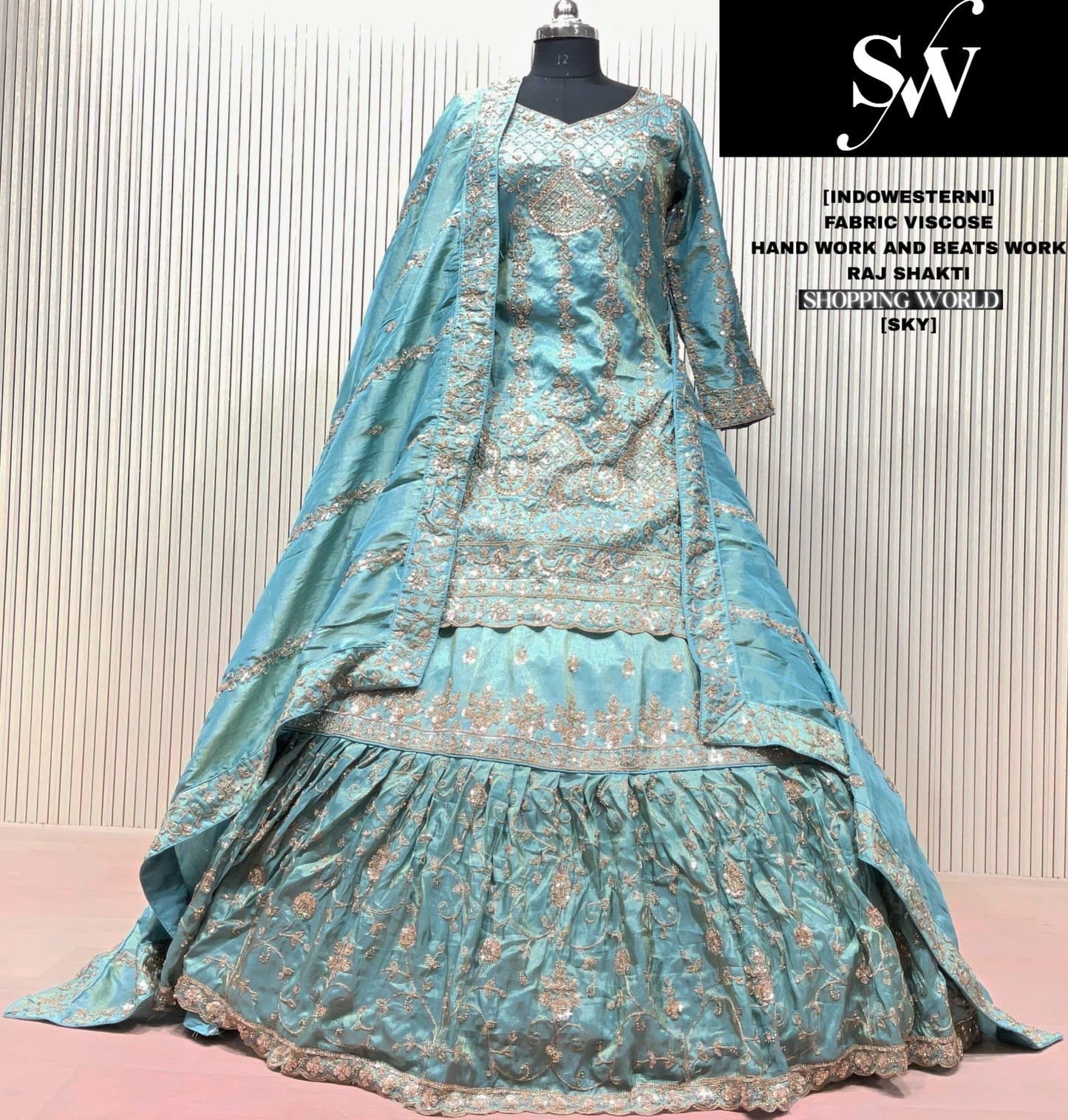 Sky Blue Viscose long Dress Farshi Garara Dress Special