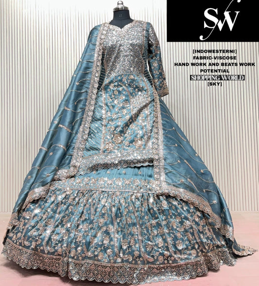 Rama Green Viscose long Dress Farshi Garara Dress Special
