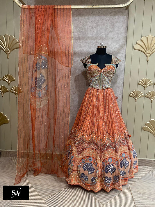 Navy blue PDP Crop Top Lehenga