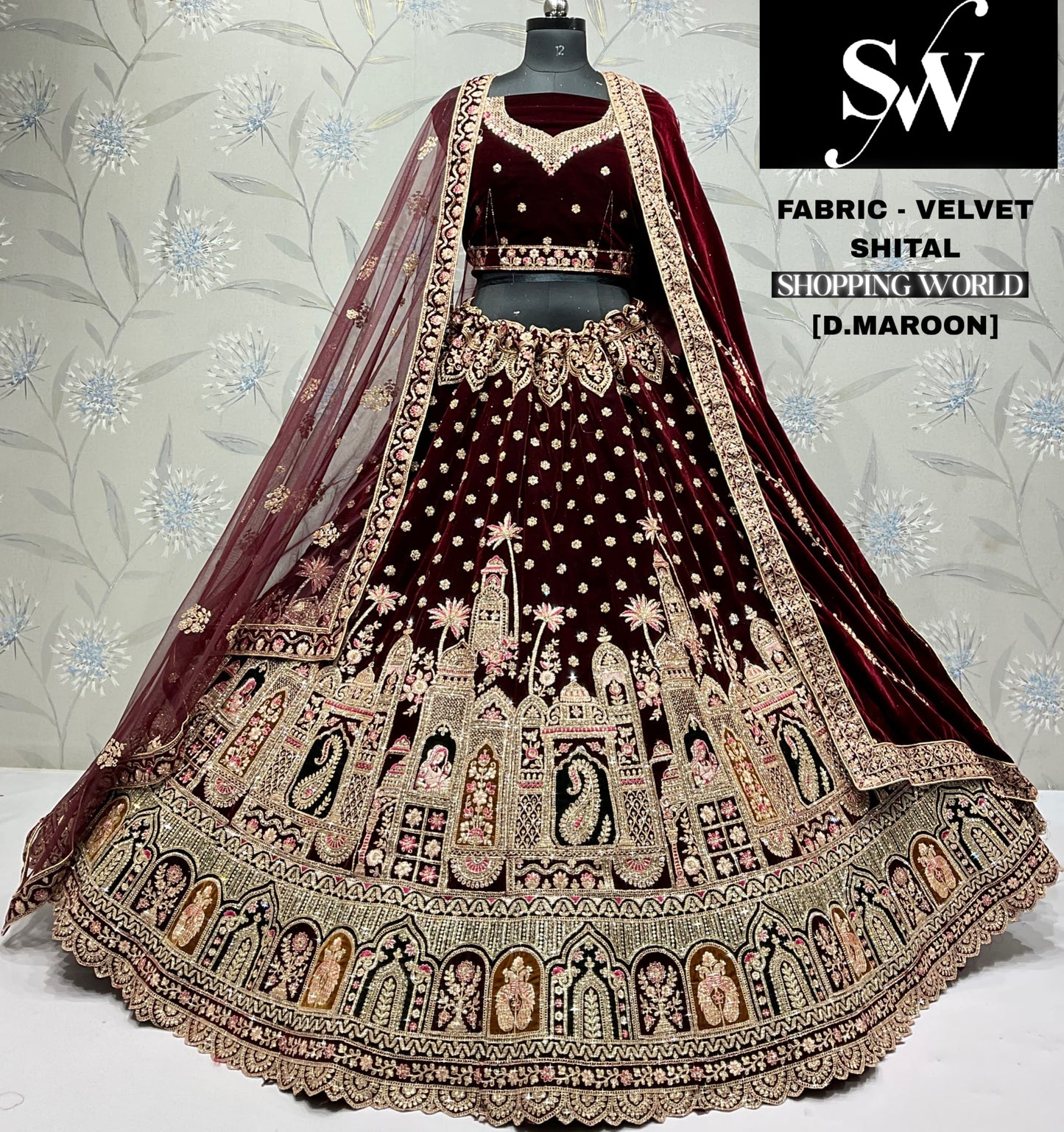 Rani pink double dupatta bridal Lehenga