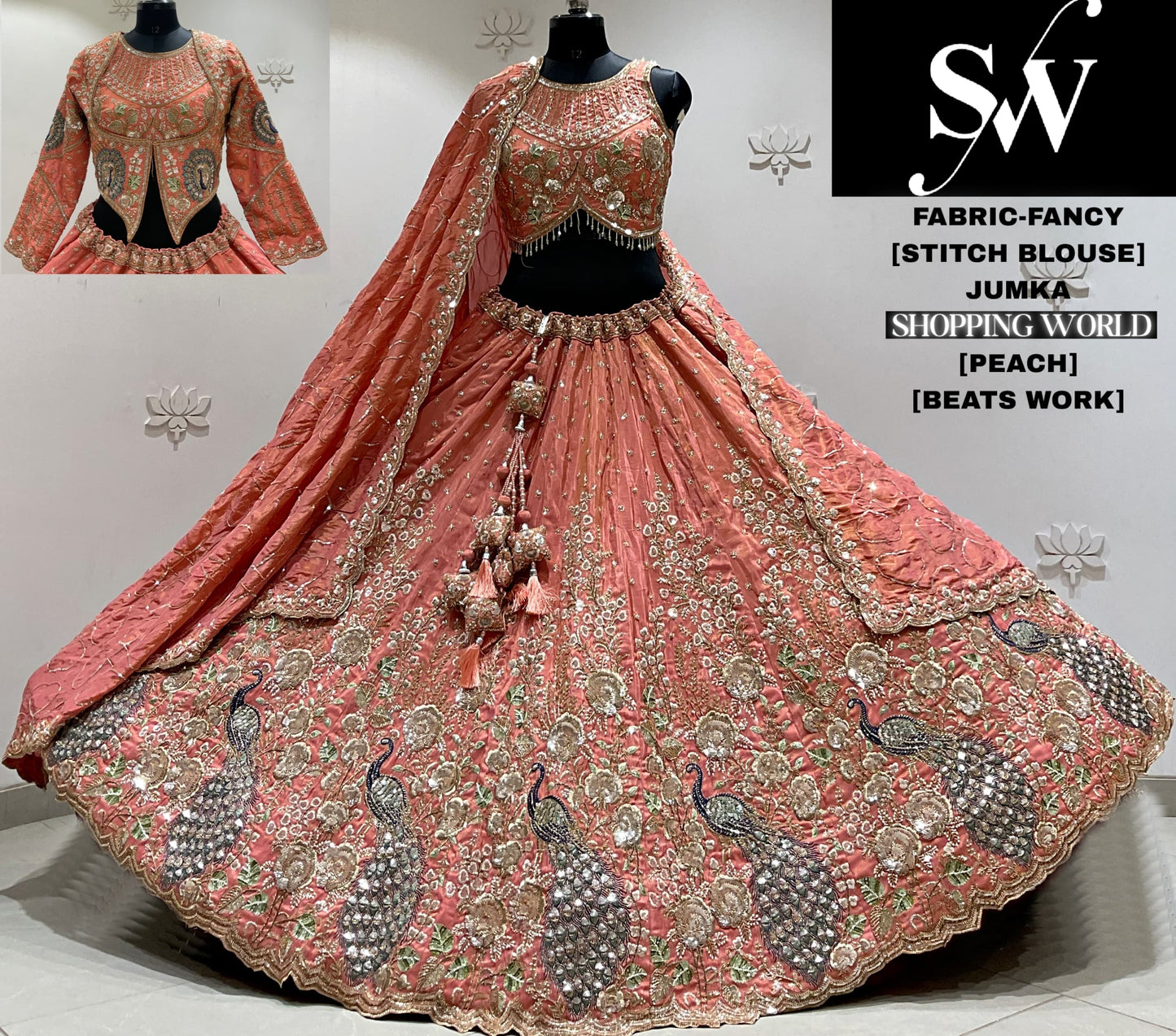 Peach crop top Lehenga