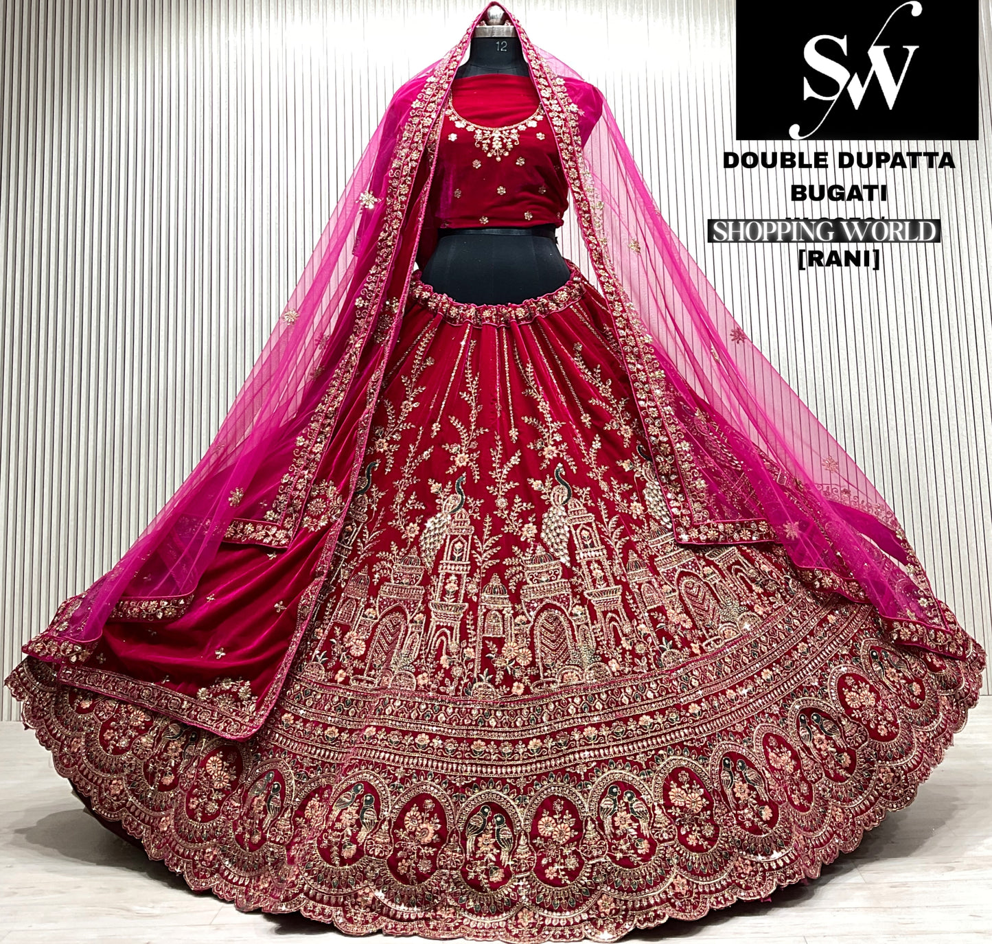 L.maroon double dupatta bridal Lehenga