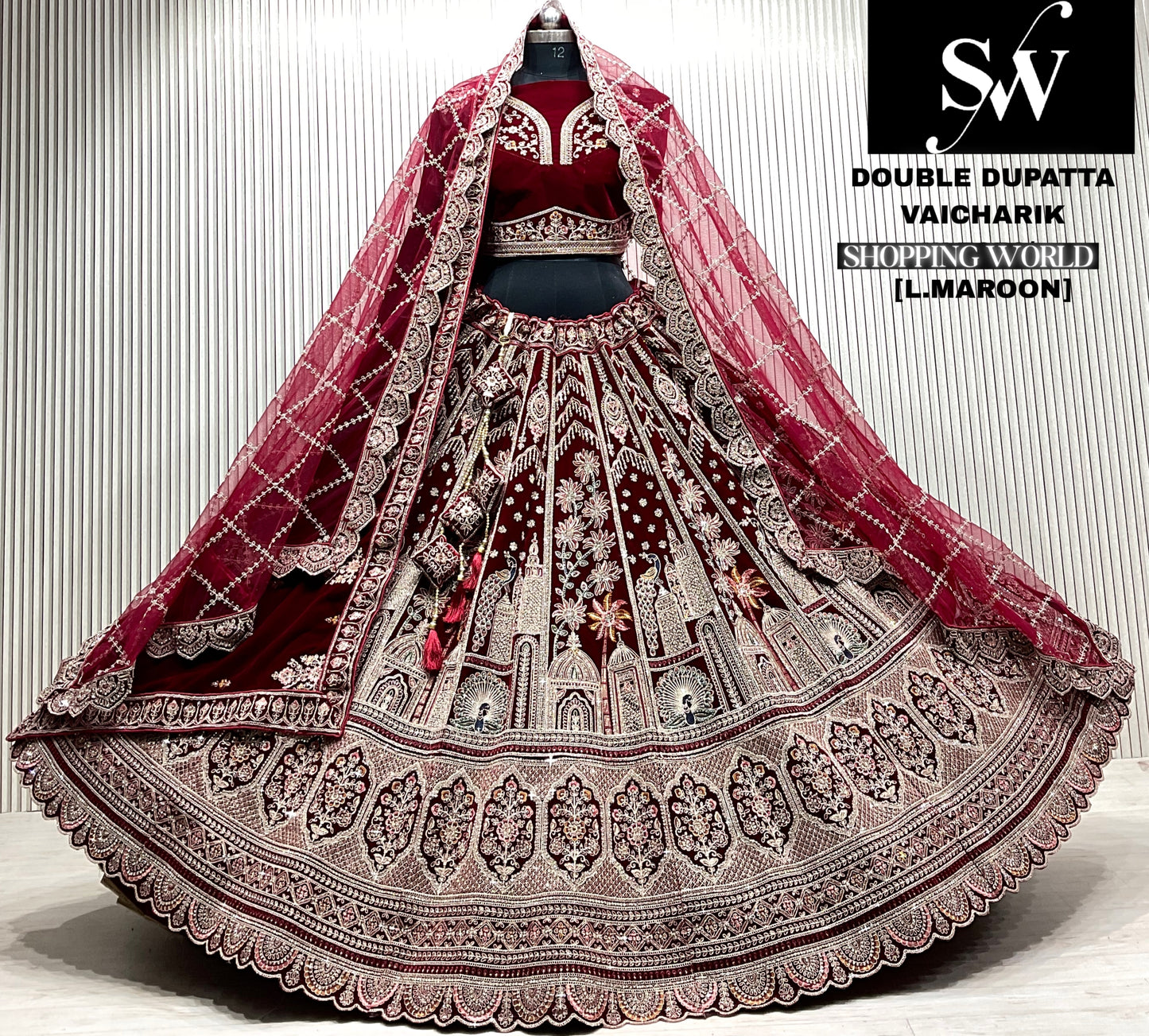Rani pink double dupatta bridal Lehenga