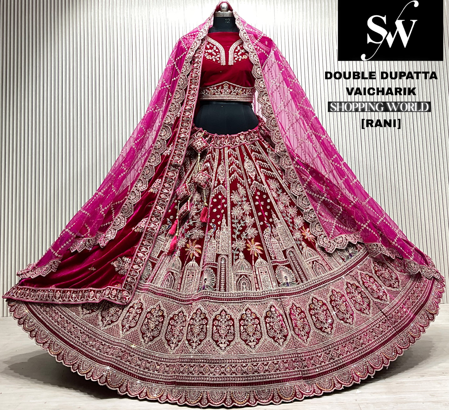 L.maroon double dupatta bridal Lehenga