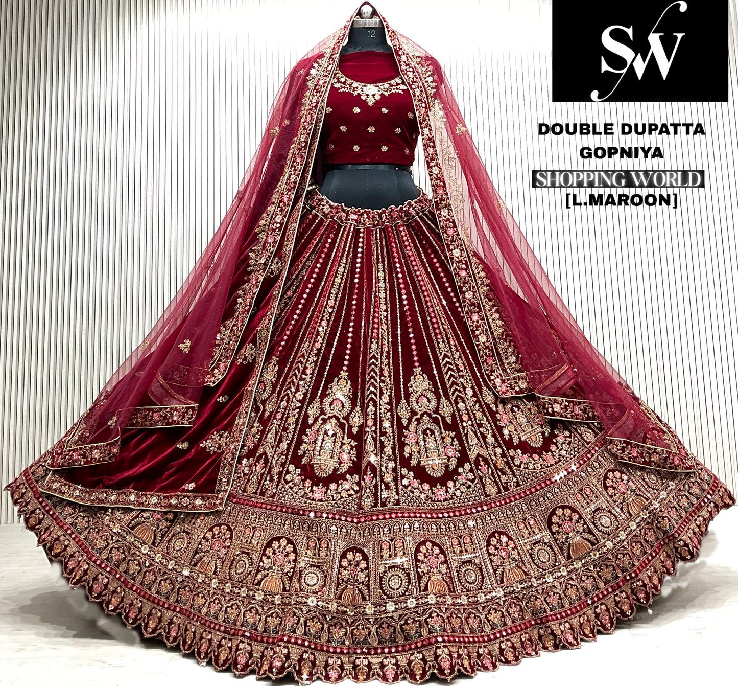 Rani pink double dupatta bridal Lehenga