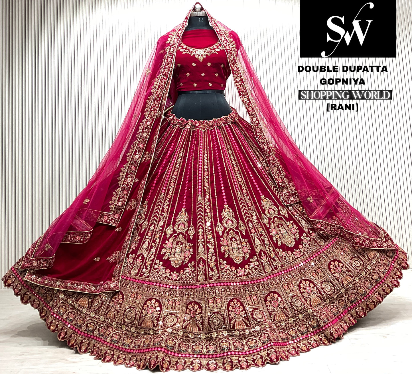 L.maroon double dupatta bridal Lehenga