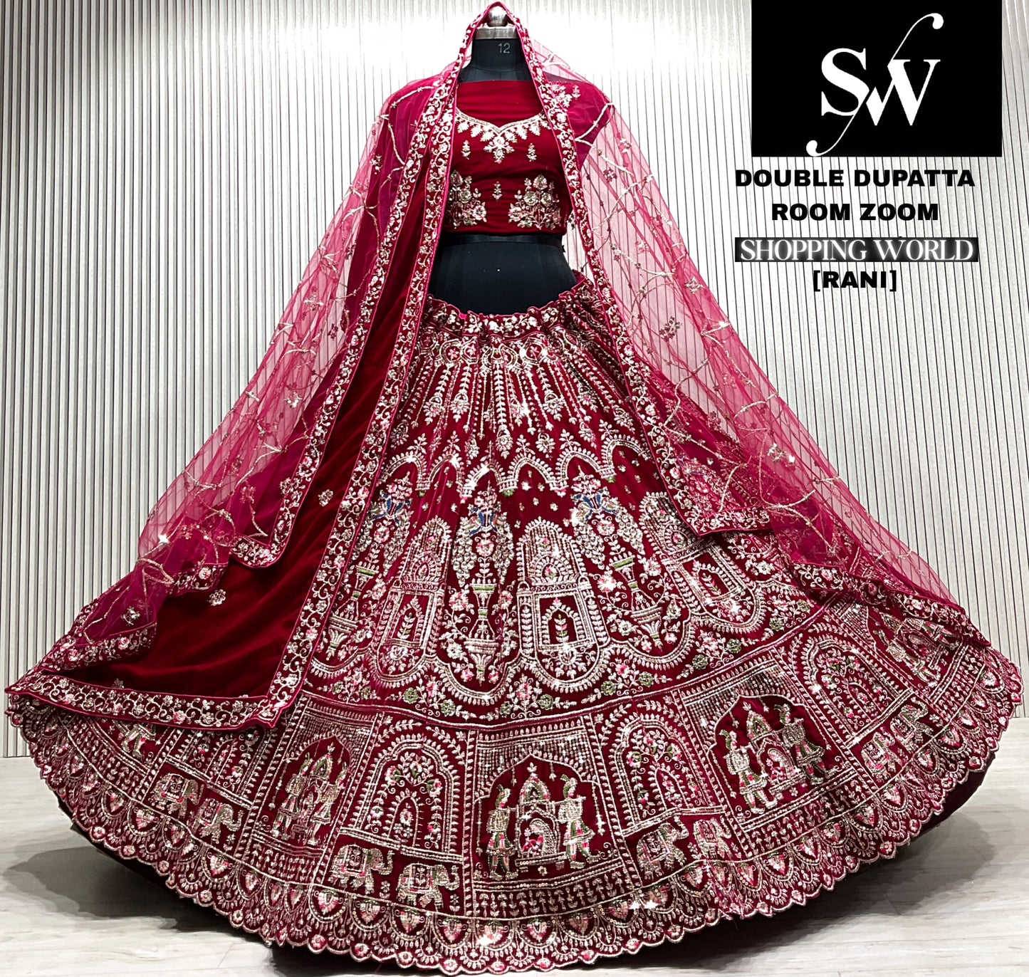L.maroon double dupatta bridal Lehenga
