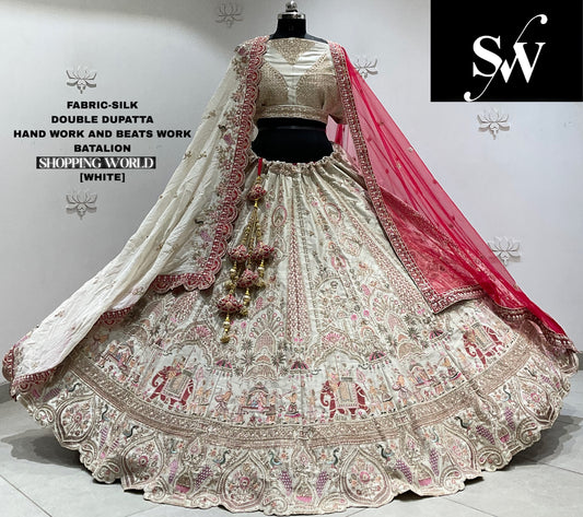 Red silk double dupatta Lehenga
