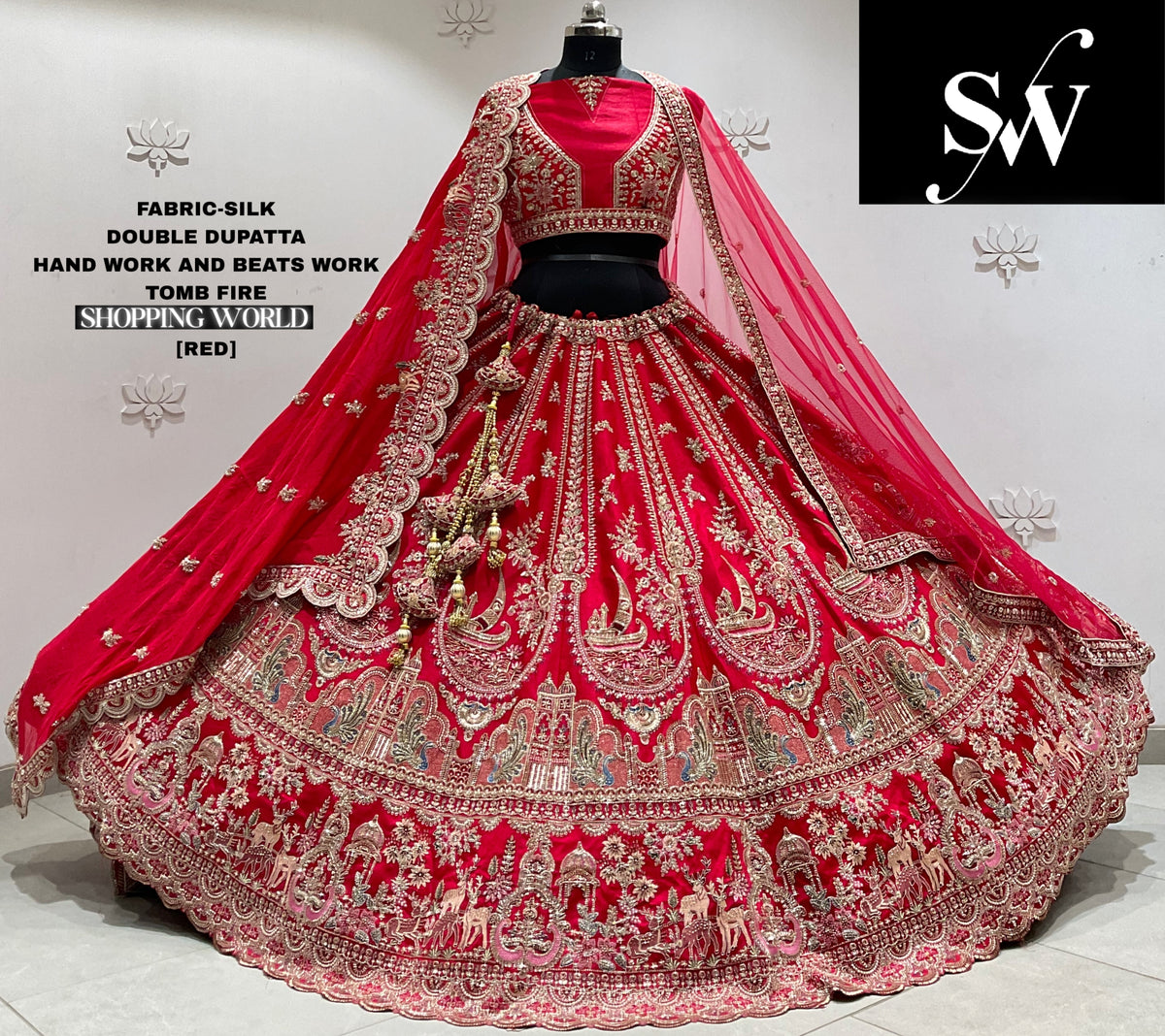 White silk double dupatta Lehenga