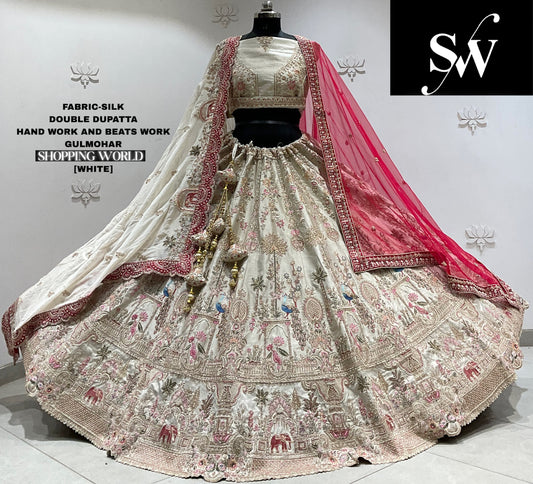 Red silk double dupatta Lehenga