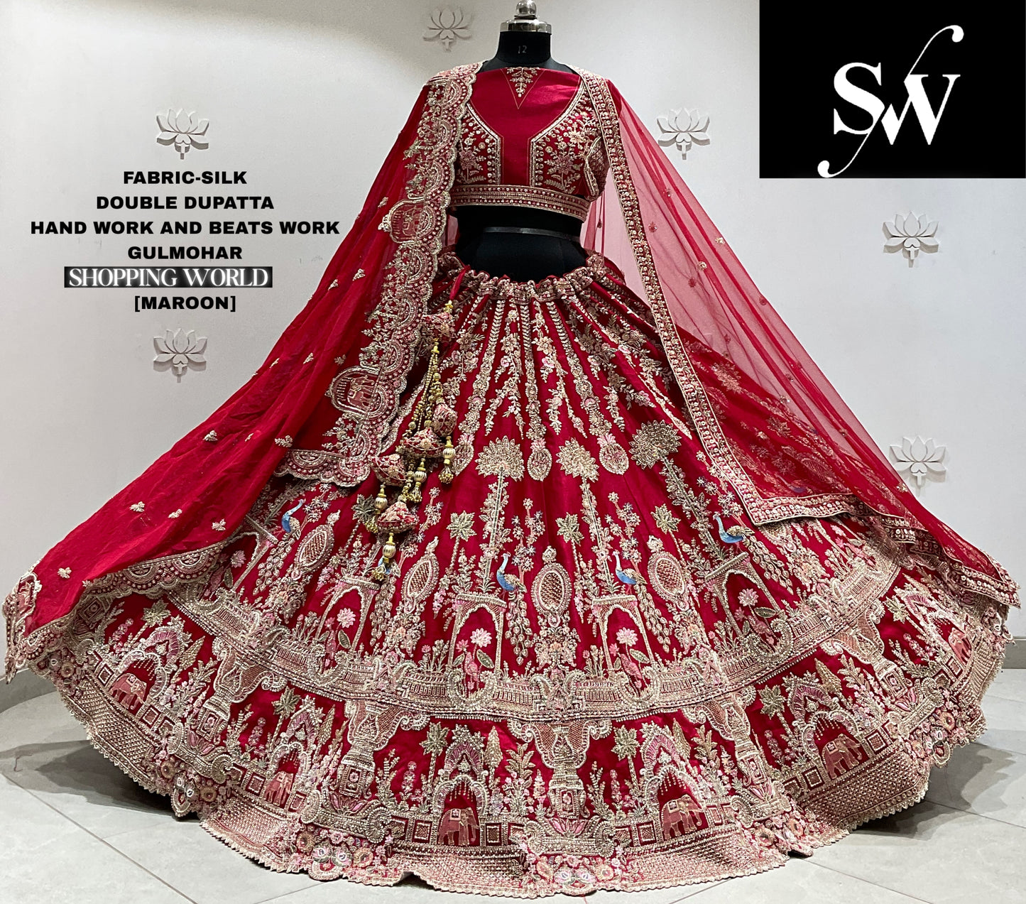 Rani pink silk double dupatta Lehenga