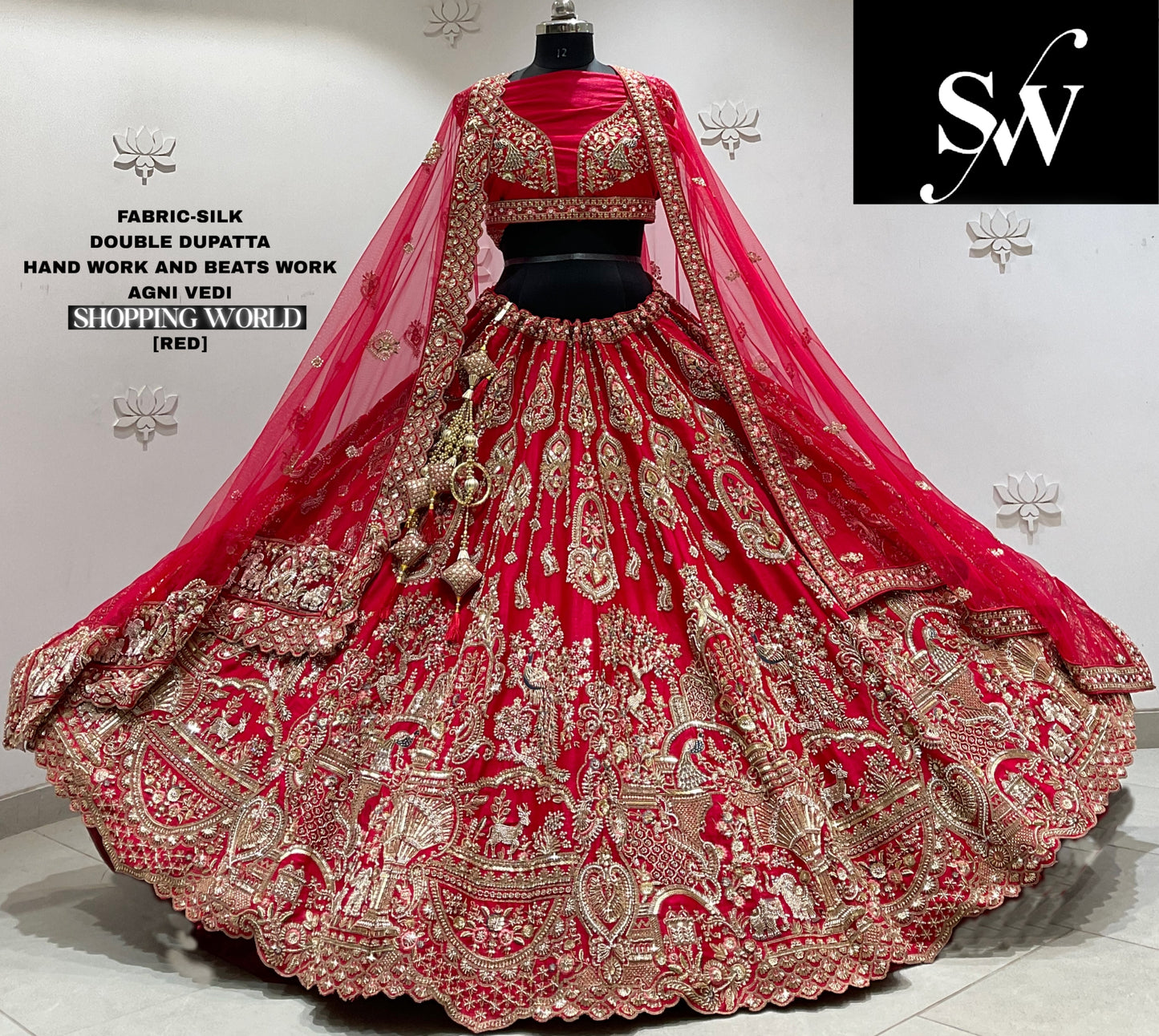 Rani pink silk double dupatta Lehenga