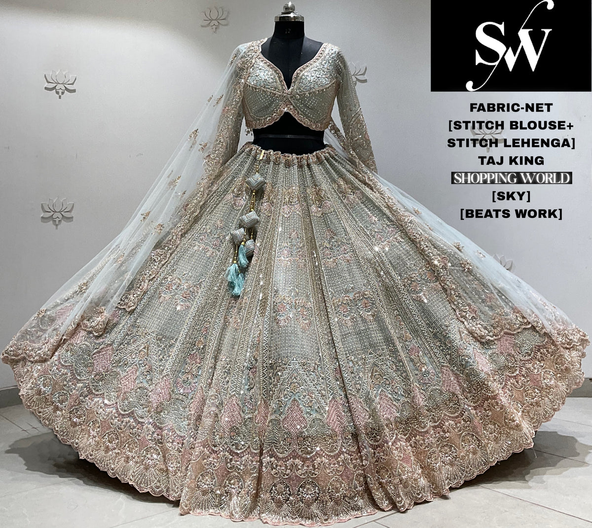 Golden pink net crop top Lehenga