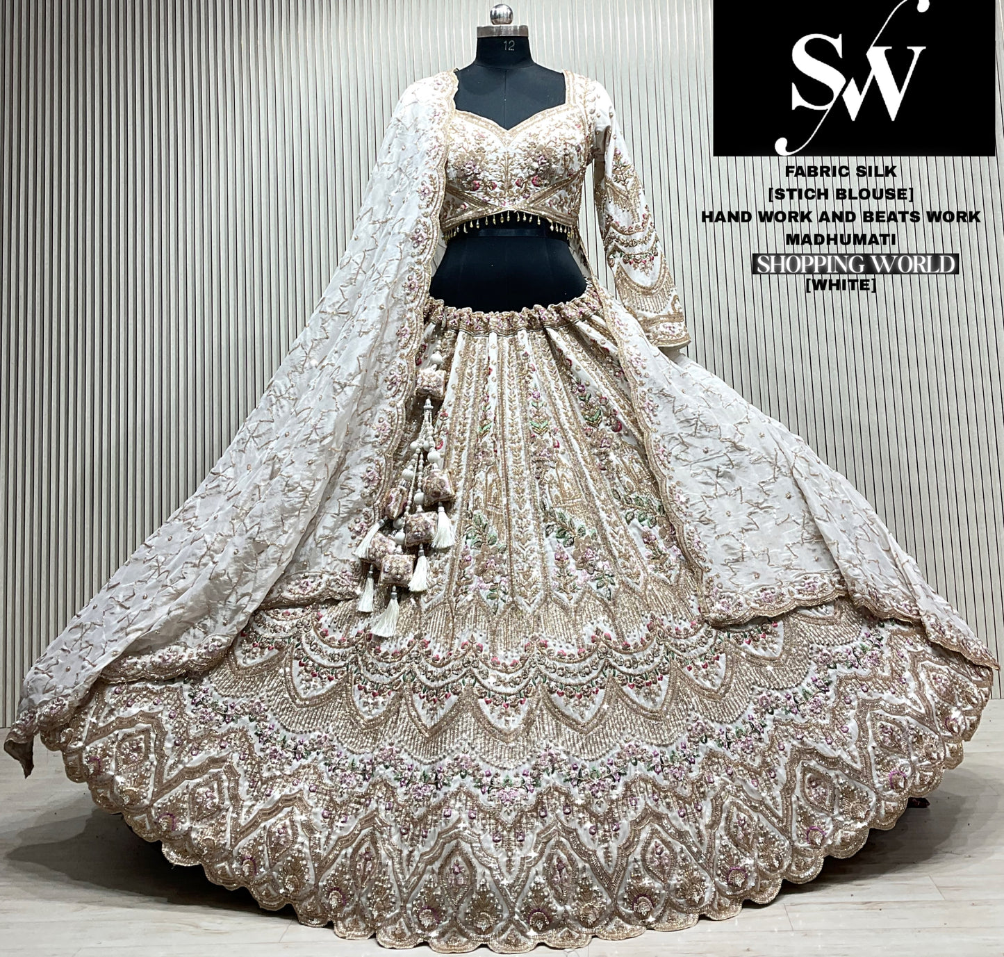 White silk crop top Lehenga