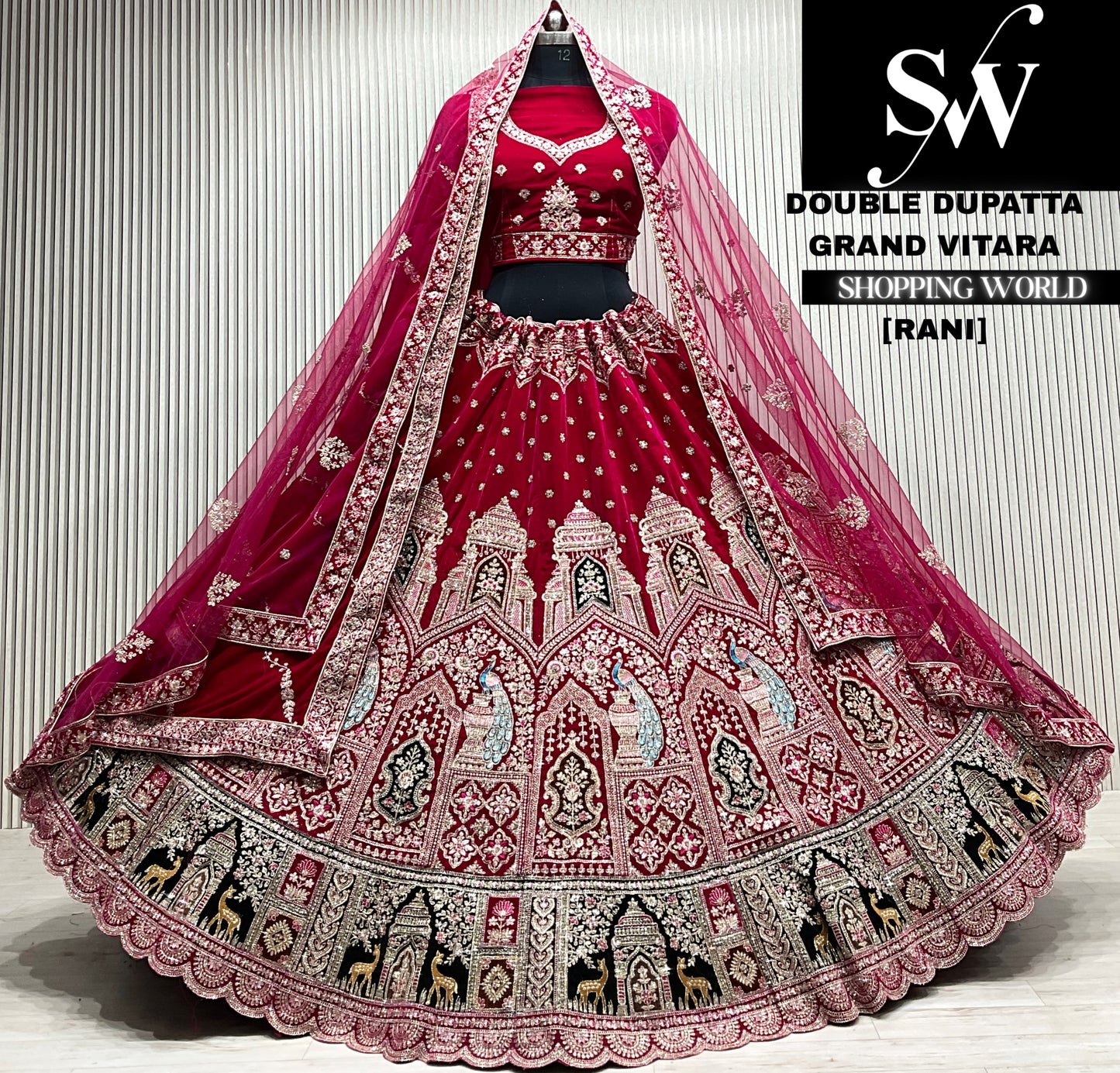 D.maroon velvet double dupatta Lehenga