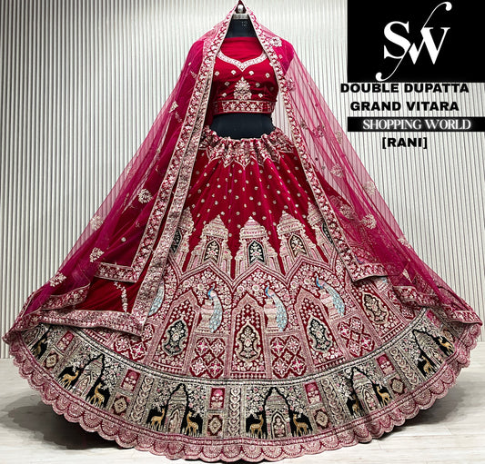 L.maroon velvet double dupatta Lehenga