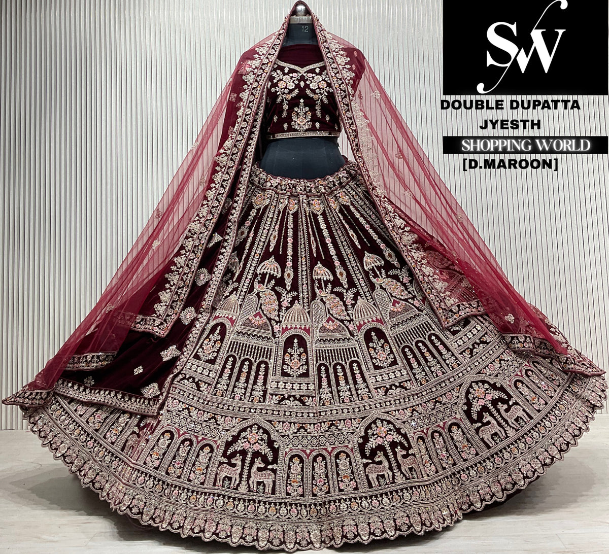Rani pink velvet double dupatta Lehenga