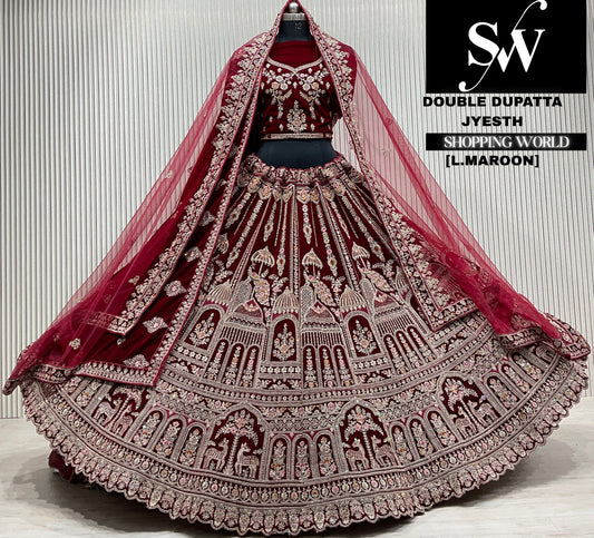 Rani pink velvet double dupatta Lehenga