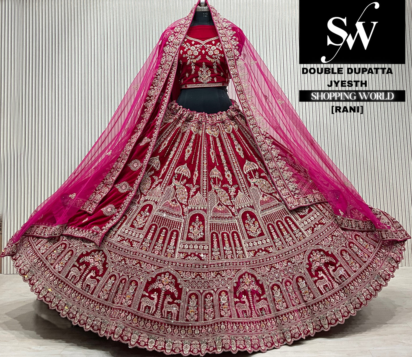 L.maroon velvet double dupatta Lehenga