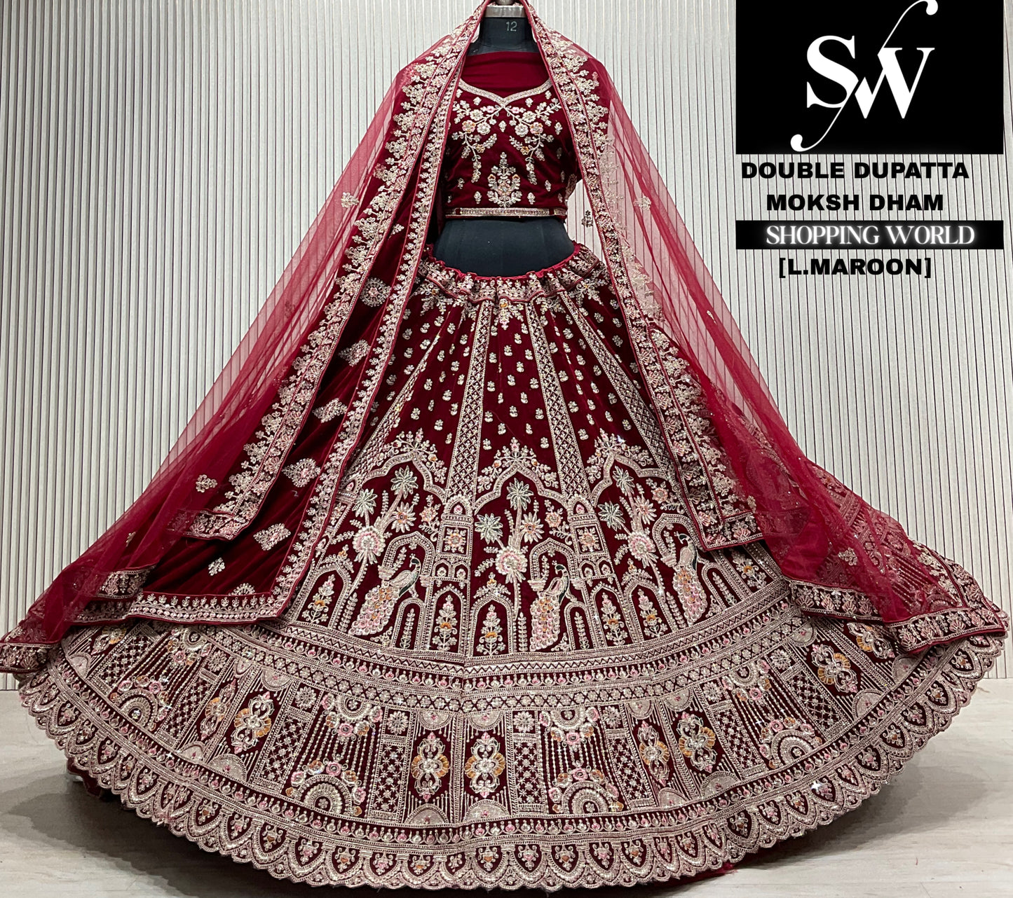 D.maroon velvet double dupatta Lehenga