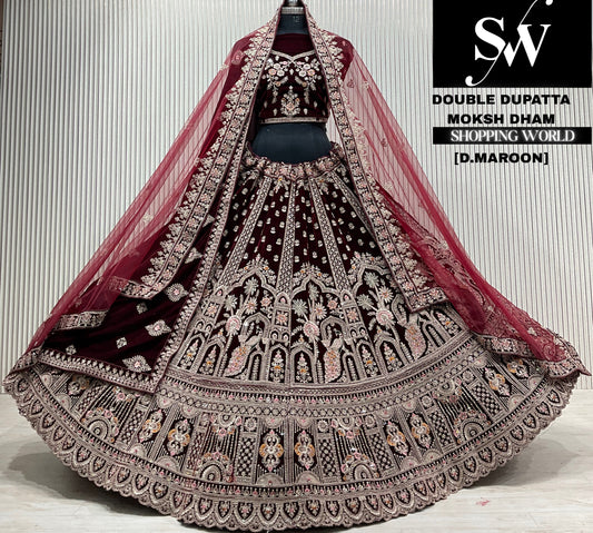 Rani pink velvet double dupatta Lehenga